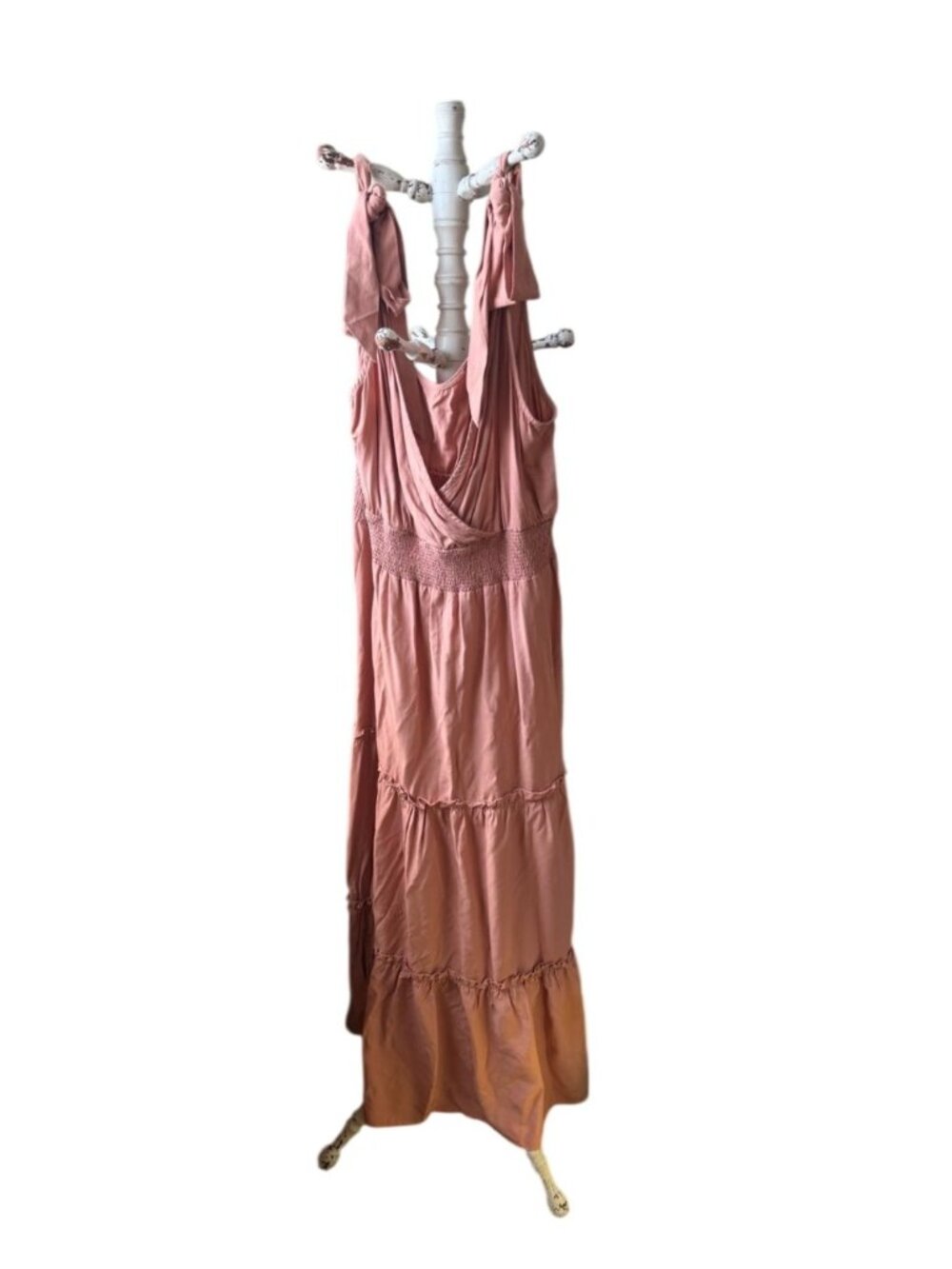 Prettygarden Cross Neck Tiered Maxi Tie Strap Smocked Sundress Women's L